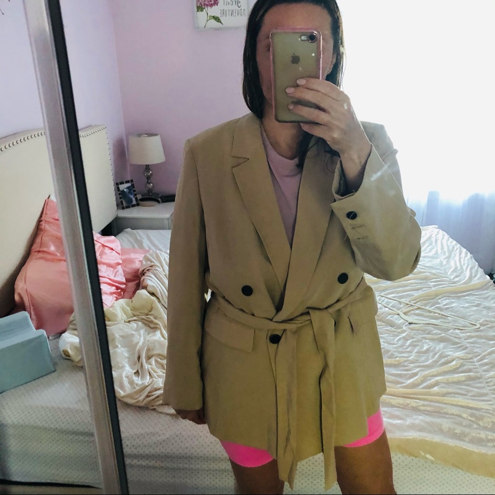 Mango beige belted blazer size 12